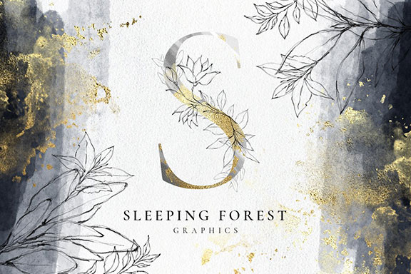 高分辨率梦幻森林植物字母PNG图集 Sleeping Forest Designer Kit