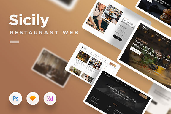 精选免费豪华西餐咖啡厅WEB UI工具包 SicilyTemplate UI Kit