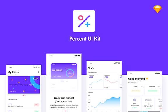 多功能财务管理信息统计手机App UI工具包 Percent Mobile App UI Kit