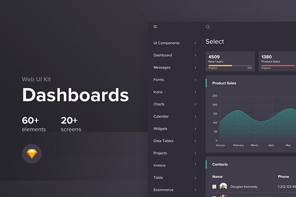 极简的信息统计后台任务管理仪表盘UI工具包 Dashboard Panel Design