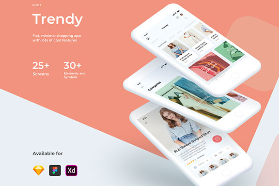 时尚女性服装购物电子商城iOS APP UI工具包 Trendy Shopping eCommerce UI/UX KIT