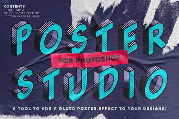 手工撕裂效果PS笔刷&炫酷褶皱海报背景纹理 Poster Studio for Photoshop