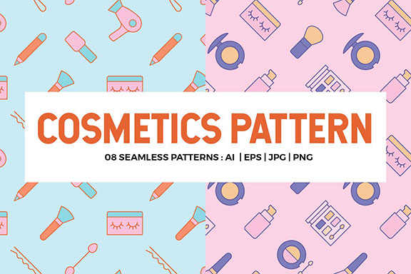 高品质的无缝隙化妆品服装印花AI矢量图集 Cosmetics Seamless Patterns
