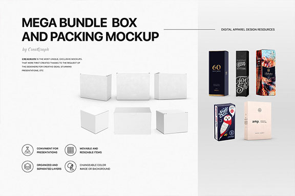 精选免费多种规格包装盒子外观设计展示样机 Mega Bundle Box and Packing Mockups