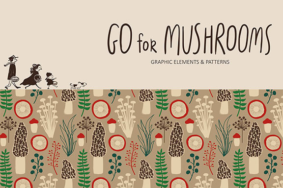 手绘矢量蘑菇菌类植物EPS图案集 Go for Mushrooms. Forest Collection.