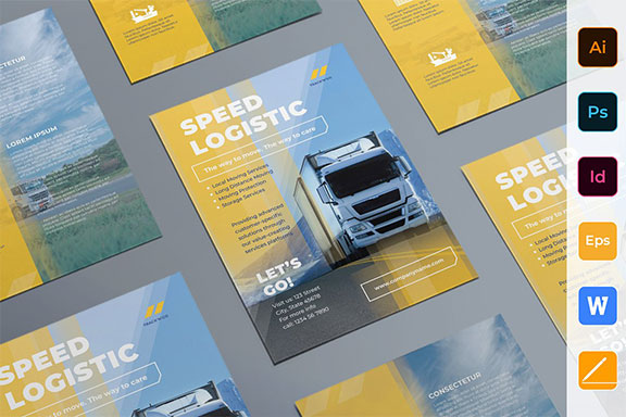 极简汽车营销宣传双面单页模板 Trucking Logistics Flyer