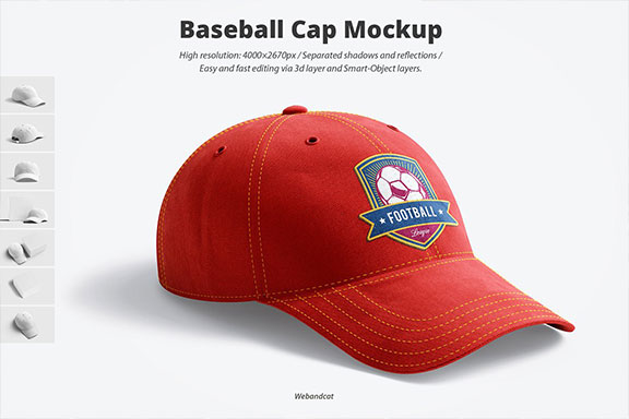运动棒球帽印花设计展示样机PSD智能贴图模板 Baseball Cap 3D Mockup