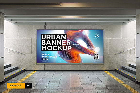 城市地铁地下通道海报灯箱广告设计展示样机 City Lightbox Banner Mockup in Subway