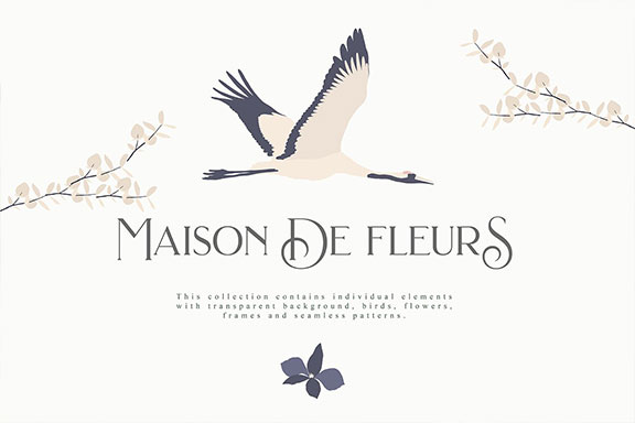 浪漫花卉鸟儿几何图形EPS矢量图案集 Maison de Fleurs Collection