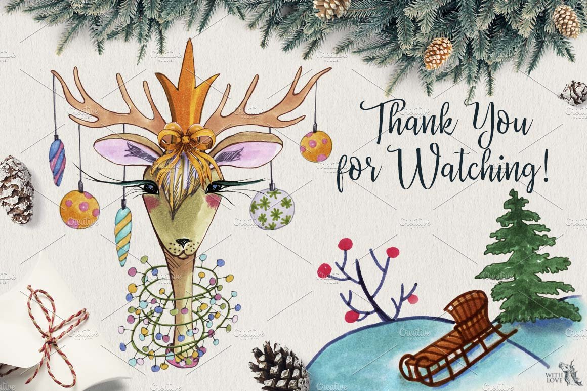 时尚可爱的手绘多款圣诞鹿水彩插画合集 Fashion Christmas Deers Creator插图6