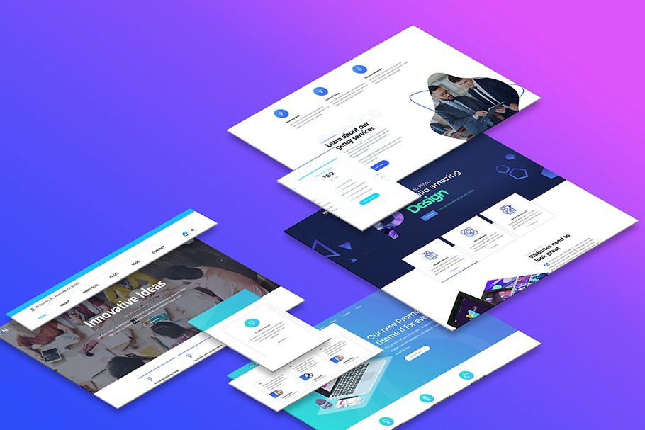 透视多角度网站页面设计展示样机 Perspective Screens Mockup插图1