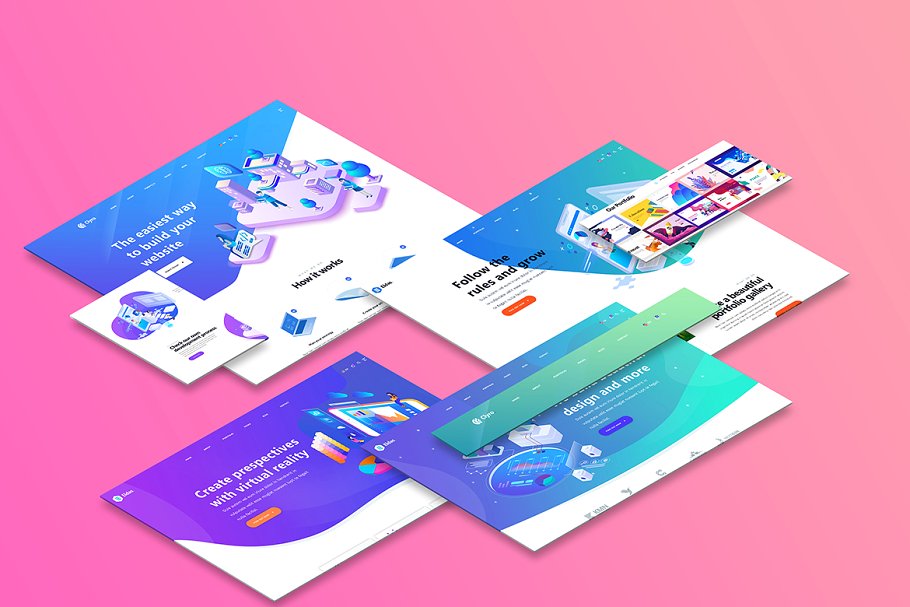 透视多角度网站页面设计展示样机 Perspective Screens Mockup插图3