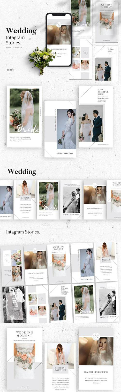 婚纱摄影店营销海报微信朋友圈广告INS风PSD模板 Wedding Moment Instagram Stories Template PSD插图