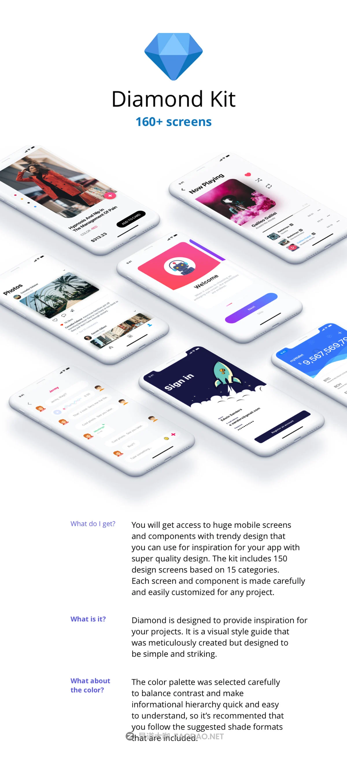 多功能的商城音乐摄影博客iOS APP UI套件 Diamond Kit插图 多功能的商城音乐摄影博客iOS APP UI套件 Diamond Kit插图