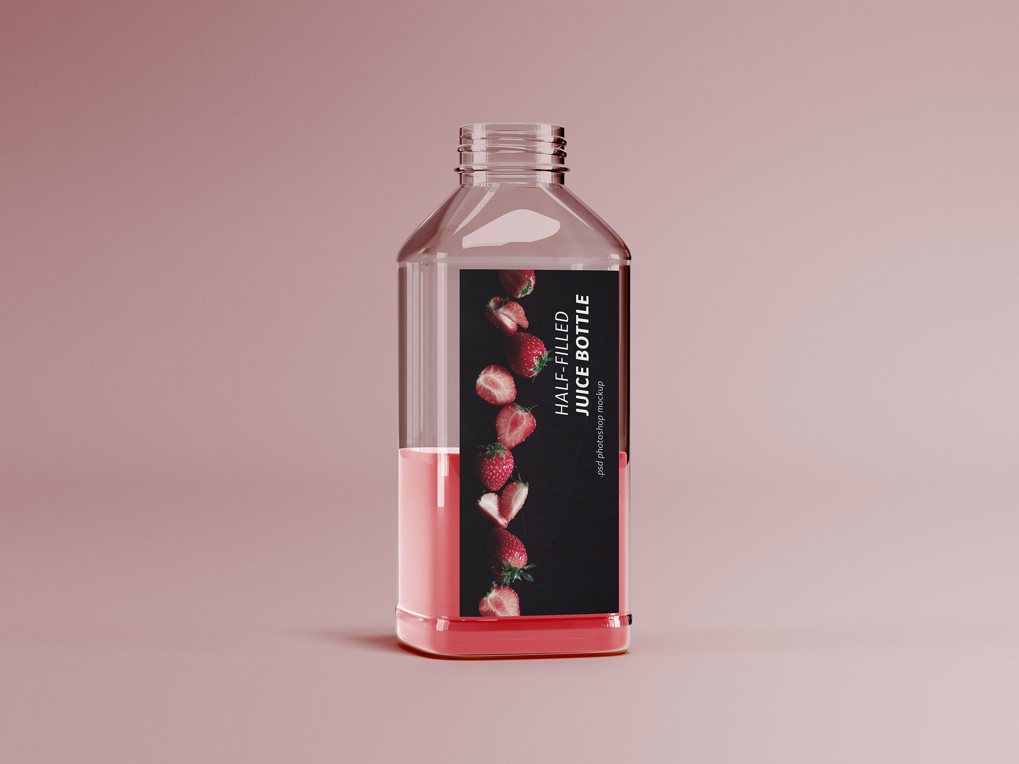 半满透明的果汁玻璃瓶样机 Half-filled Juice Bottle Mockup插图1