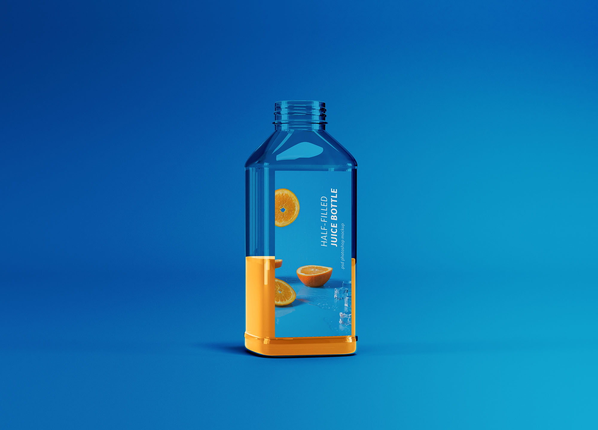 半满透明的果汁玻璃瓶样机 Half-filled Juice Bottle Mockup插图
