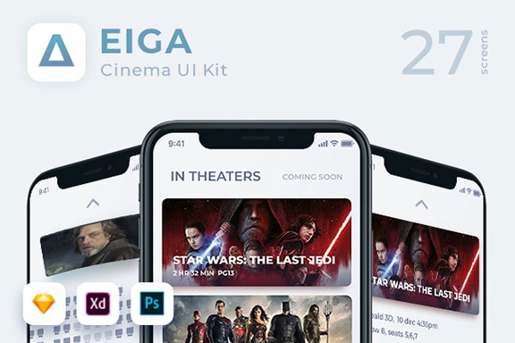 高品质的电影在线订票iOS APP UI工具包 EIGA Cinema UI KIt