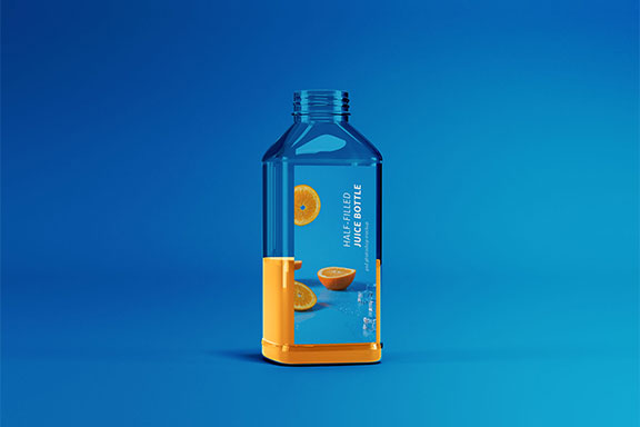 半满透明的果汁玻璃瓶样机 Half-filled Juice Bottle Mockup