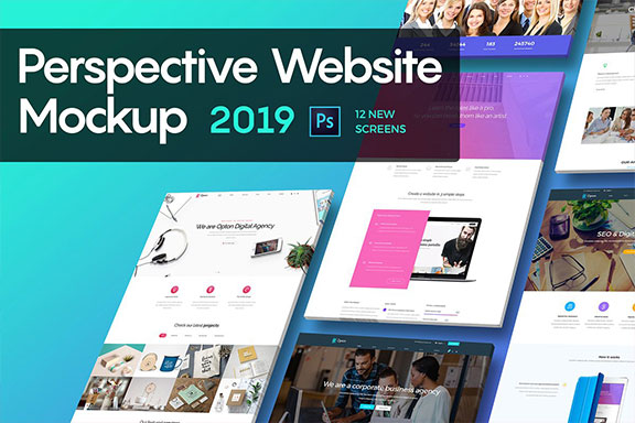 透视多角度网站页面设计展示样机2019 Perspective Website Mockup 2019