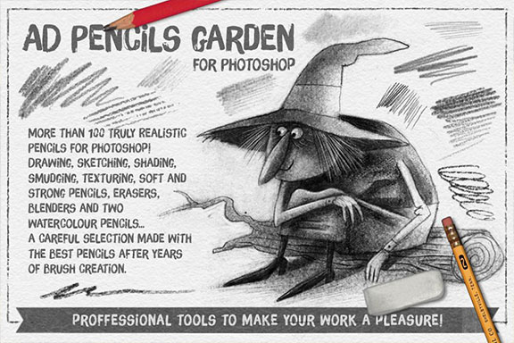 超强大的真实逼真铅笔素描纹理PS笔刷 The Pencils Garden