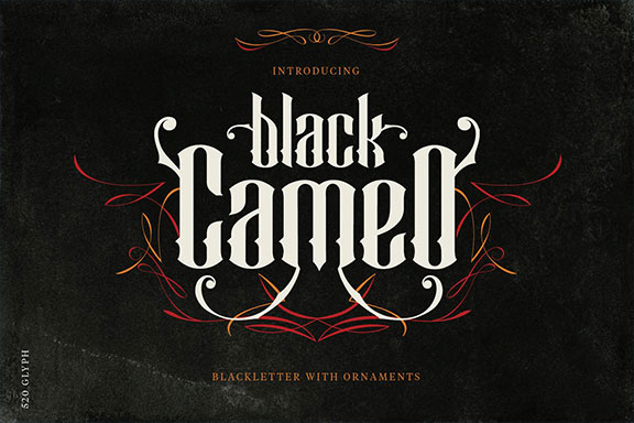 精美的哥特式纹身徽标英文字体下载 Black Cameo Blackletter Font