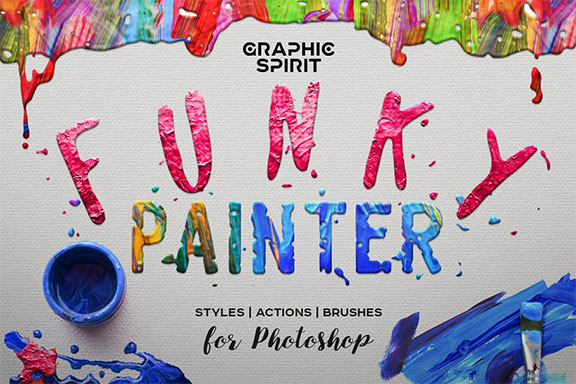 逼真的油画颜料&壁画效果的PS图层样式 FUNKY PAINTER Photoshop Creative Kit
