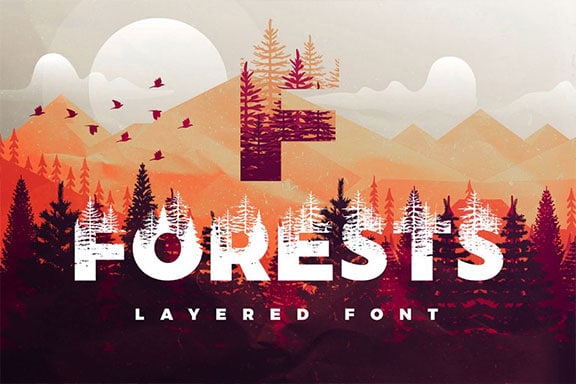 有趣的双曝光森林英文字体下载 Forests Layered Font