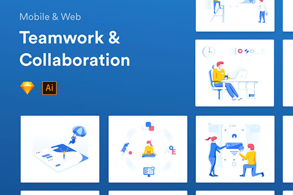 精心设计的团队合作和协作EPS矢量插图 Teamwork & Collaboration Illustrations