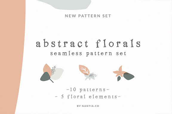 抽象花卉无缝EPS图案纹理集 Abstract Floral Seamless Pattern Set