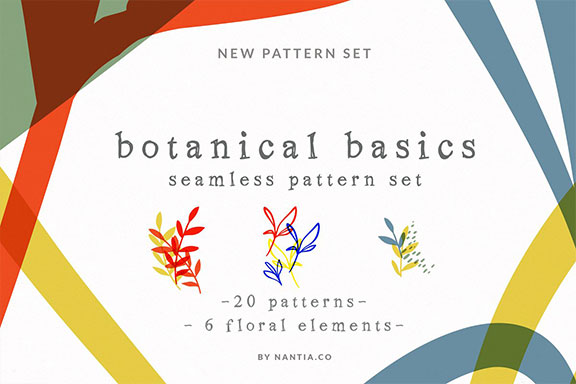 20种无缝植物花纹图PNG案集 Botanical Basics Pattern Set