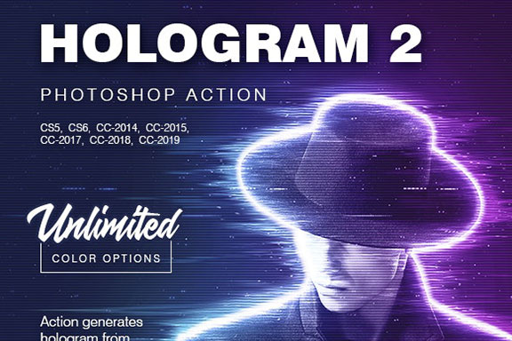 炫酷科技毛刺照片后期特效PS动作 Hologram 2 – Photoshop Action