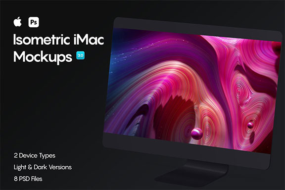 高品质的WEB设计提案iMac屏幕展示样机 Isometric iMac Pro Mockups 3.0