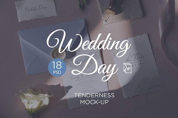 精美的婚礼邀请函贺卡印刷品样机PSD模板 Wedding Day Mock-Up Tenderness