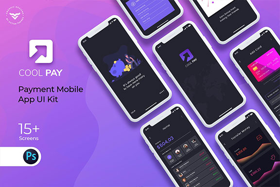 财富资金管理手机APP UI工具包PSD模板 Cool Pay Payment Mobile App UI Kit