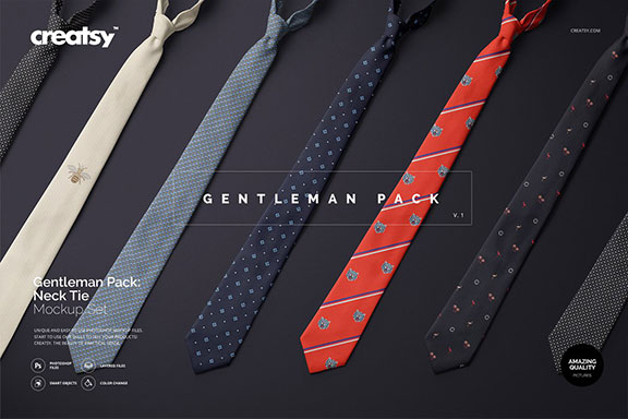 精美的多角度男士领带样机PSD模板 Gentelman Pack v.1: Tie Mockup Set