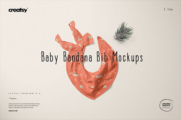 婴儿头巾围兜样机套装PSD模板 Baby Bandana Bib Mockup Set