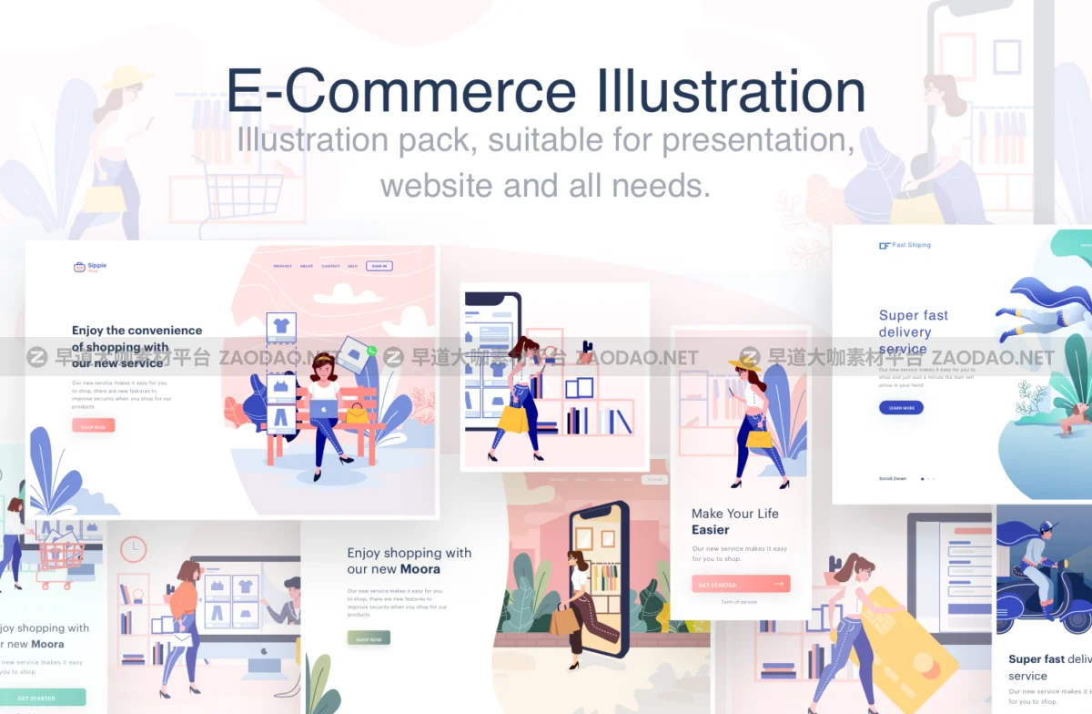 智能办公协同扁平化现代设计概念电子商务插画 Lunas: Ecommerce Illustration Kit插图