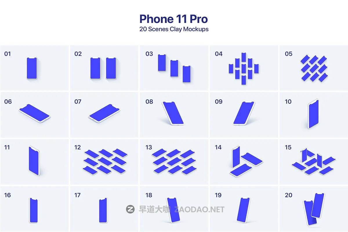 苹果iPhone 11 Pro陶瓷智能手机UI设计屏幕预览样机 Phone 11 Pro – 20 Clay Mockups插图1 苹果iPhone 11 Pro陶瓷智能手机UI设计屏幕预览样机 Phone 11 Pro – 20 Clay Mockups插图1