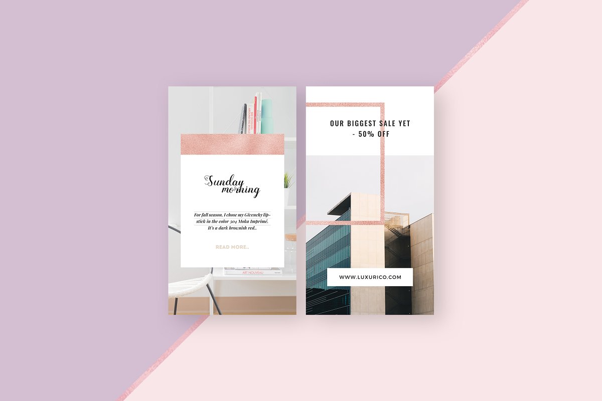 时尚玫瑰金色时装营销推广Instagram社交设计素材PSD模板 Rosegold Instagram Stories Pack插图6