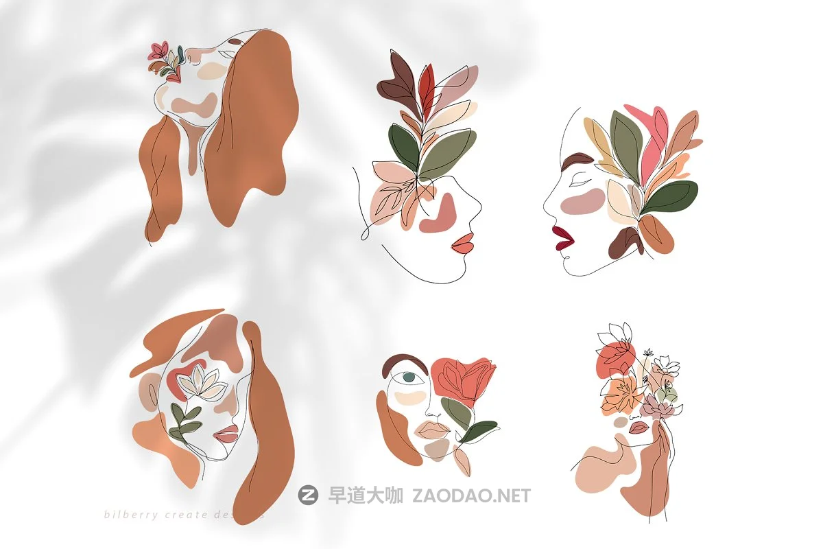 现代抽象叶子花卉女性人脸矢量插图 MonoGirl collection插图16 现代抽象叶子花卉女性人脸矢量插图 MonoGirl collection插图16