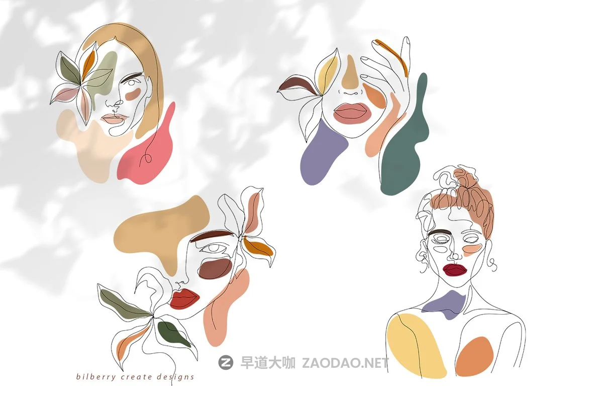 现代抽象叶子花卉女性人脸矢量插图 MonoGirl collection插图17 现代抽象叶子花卉女性人脸矢量插图 MonoGirl collection插图17