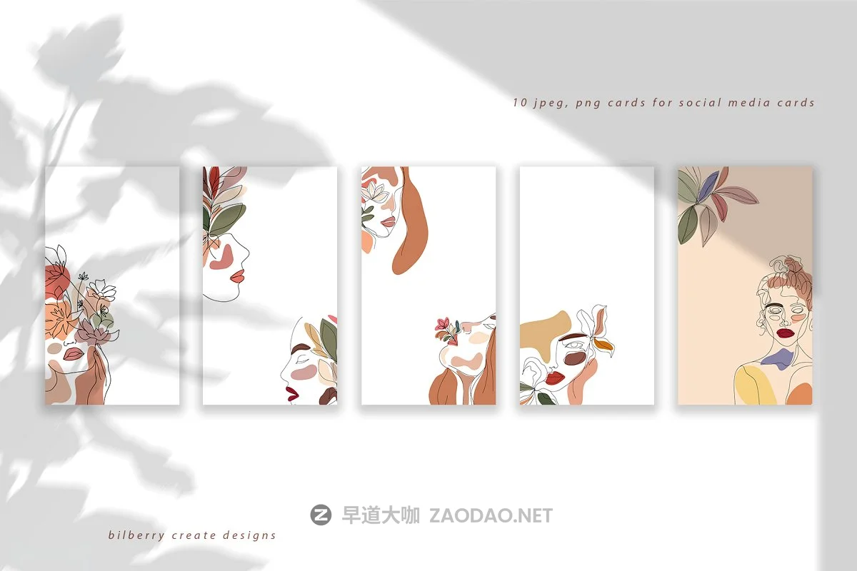 现代抽象叶子花卉女性人脸矢量插图 MonoGirl collection插图1 现代抽象叶子花卉女性人脸矢量插图 MonoGirl collection插图1