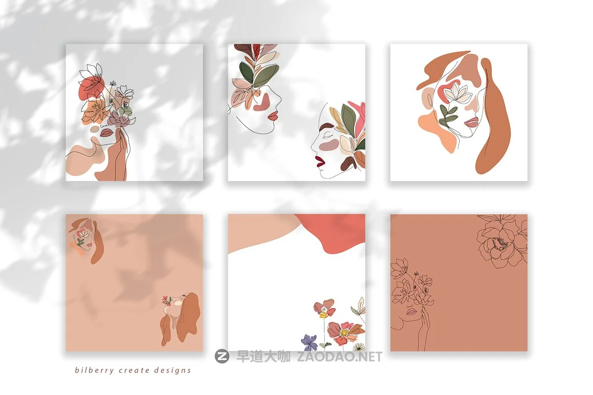 现代抽象叶子花卉女性人脸矢量插图 MonoGirl collection插图3 现代抽象叶子花卉女性人脸矢量插图 MonoGirl collection插图3