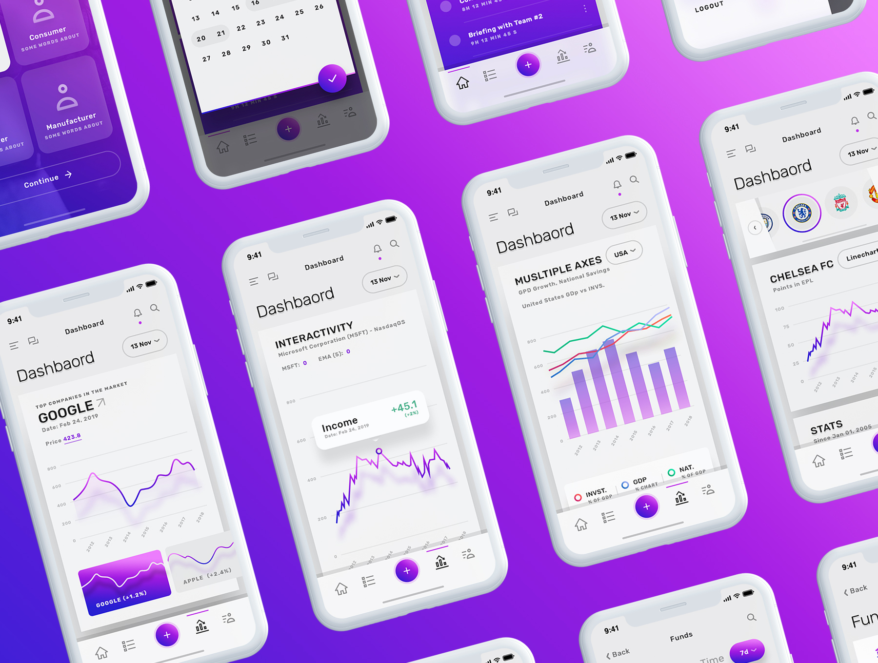 现代精美功能丰富的仪表板和管理iOS APP UI套件 Vesper – Dashboard iOS UI Kit插图7