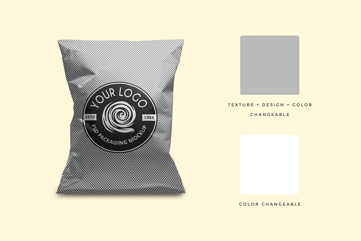 铝箔薯片零食&膨化食品包装袋设计样机展示模型 Foil Snack Bag Packaging Mockup插图3