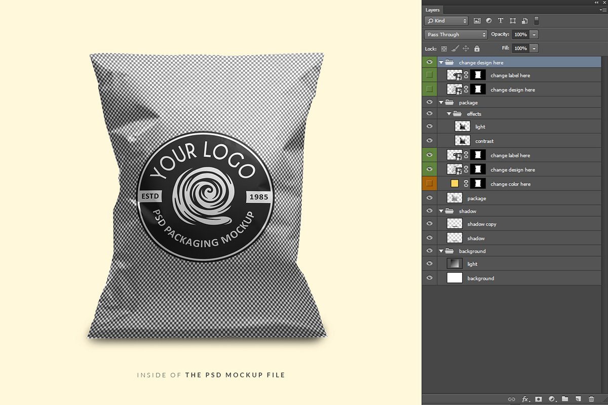 铝箔薯片零食&膨化食品包装袋设计样机展示模型 Foil Snack Bag Packaging Mockup插图4