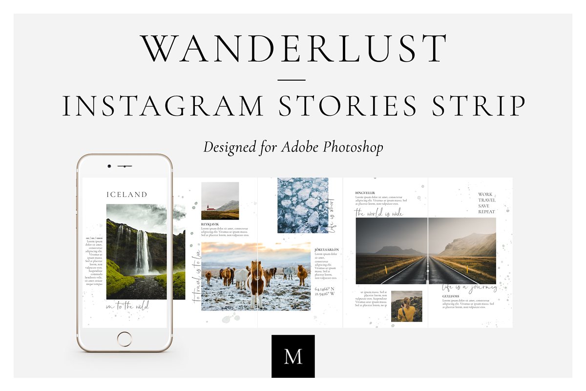 旅行摄影社交推广Instagram文章贴图设计模板 Wanderlust Instagram Stories Strip插图