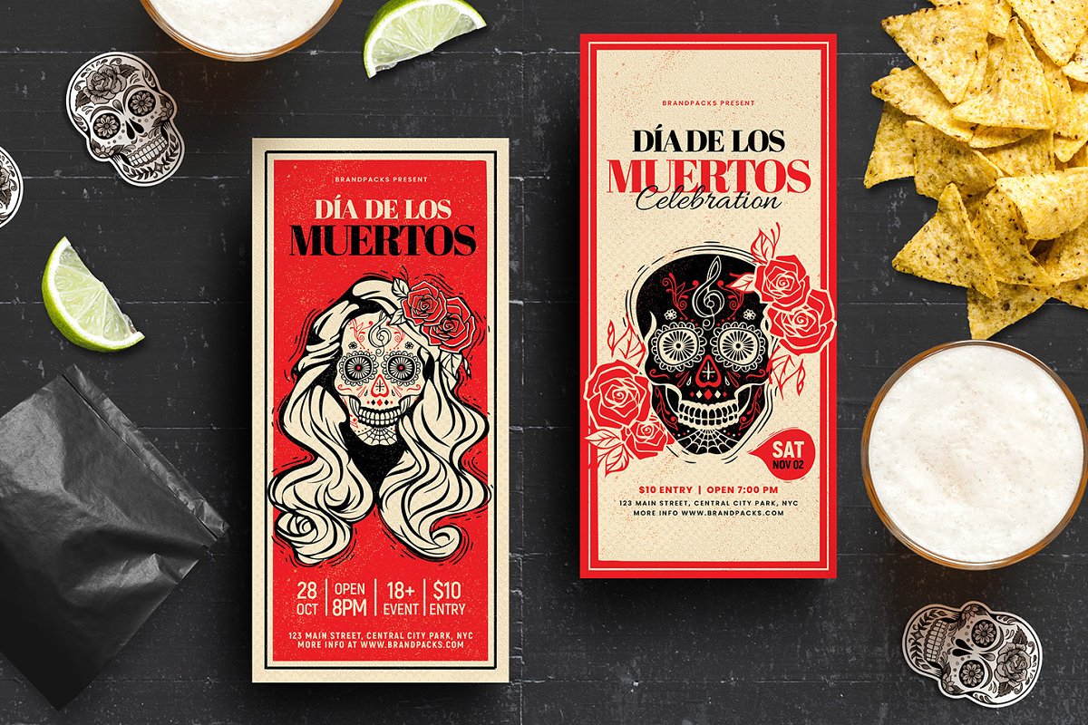 墨西哥亡灵节餐厅/酒吧促销宣传海报模板 Dia de los Muertos Flyer / Poster插图2