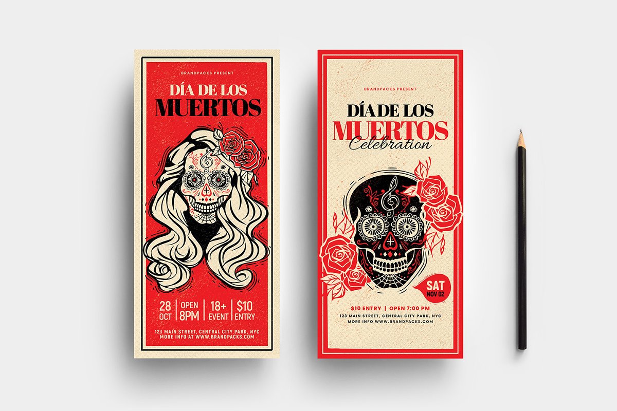墨西哥亡灵节餐厅/酒吧促销宣传海报模板 Dia de los Muertos Flyer / Poster插图8
