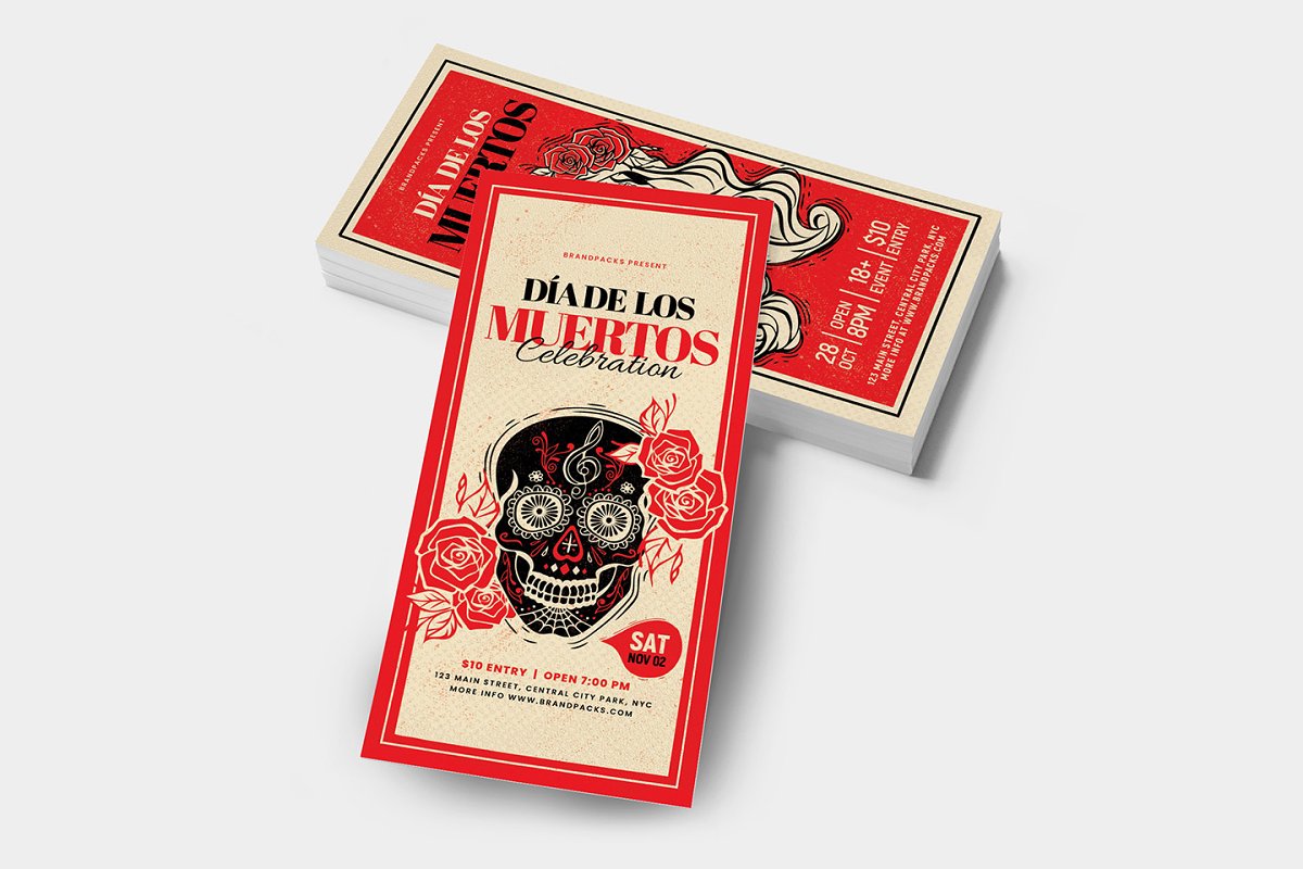 墨西哥亡灵节餐厅/酒吧促销宣传海报模板 Dia de los Muertos Flyer / Poster插图10